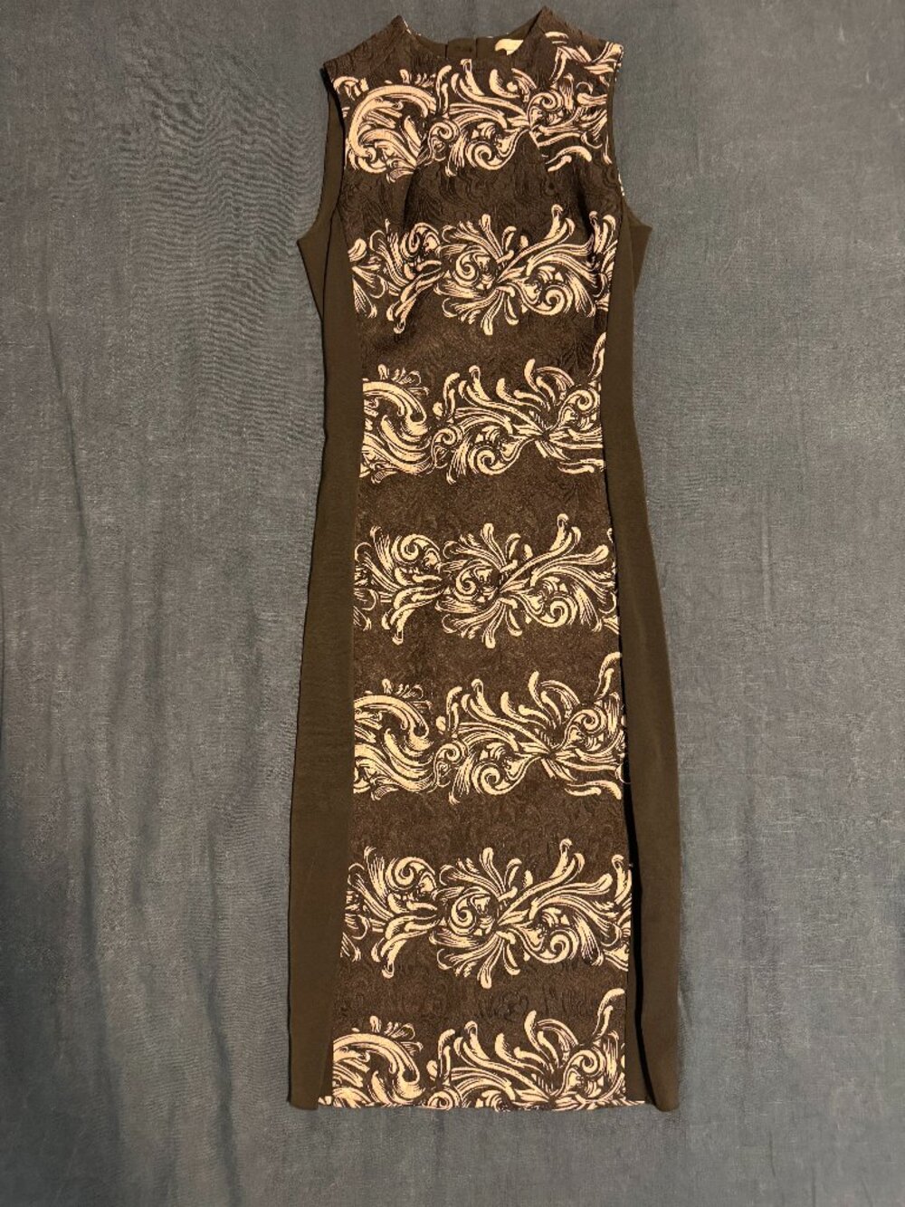 H&M Black Light Pink Baroque Brocade Sleeveless Bodycon Midi Dress Size 4
